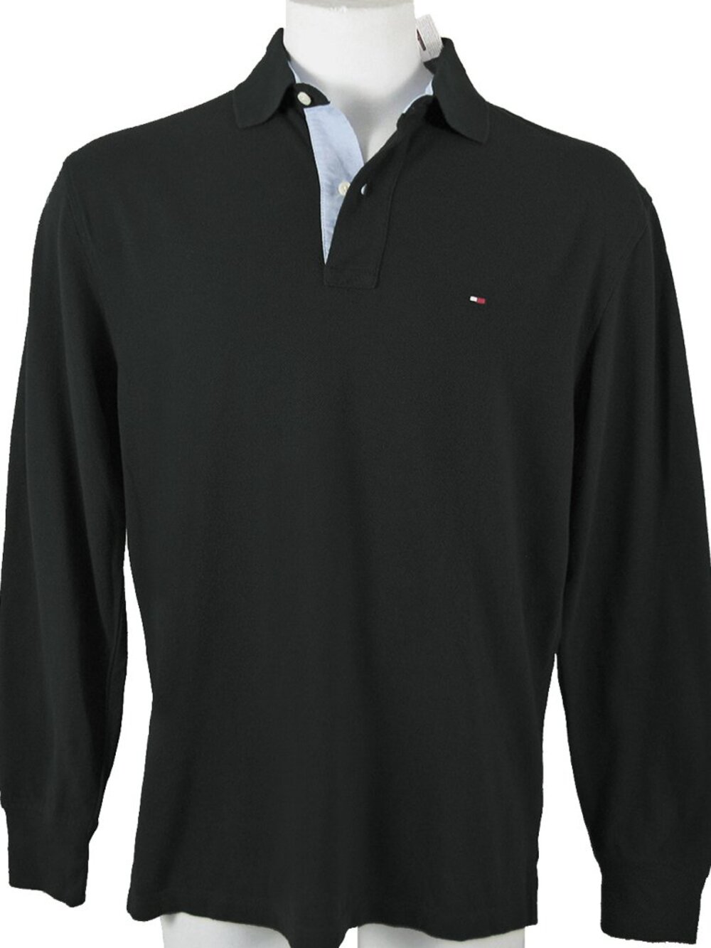 NEW Vintage Tommy Hilfiger Long Sleeve Polo Shirt! Black With Tommy Flag